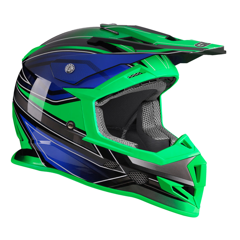 blue and green motorcycle helmets 1Storm Adult Motocross Helmet BMX MX ATV Dirt Bike Four Wheeler Quad Full Face Helmet Racing Style: HF801 Sonic : Automotive This helmet comes with a clear shield only (Tinted shield shown in pictures is sold seperately). X.R3R - NEXX Helmets