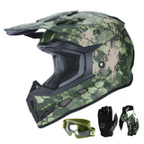 GLX GX623 Youth ATV/Dirt Bike Helmet Combo - Camo Green