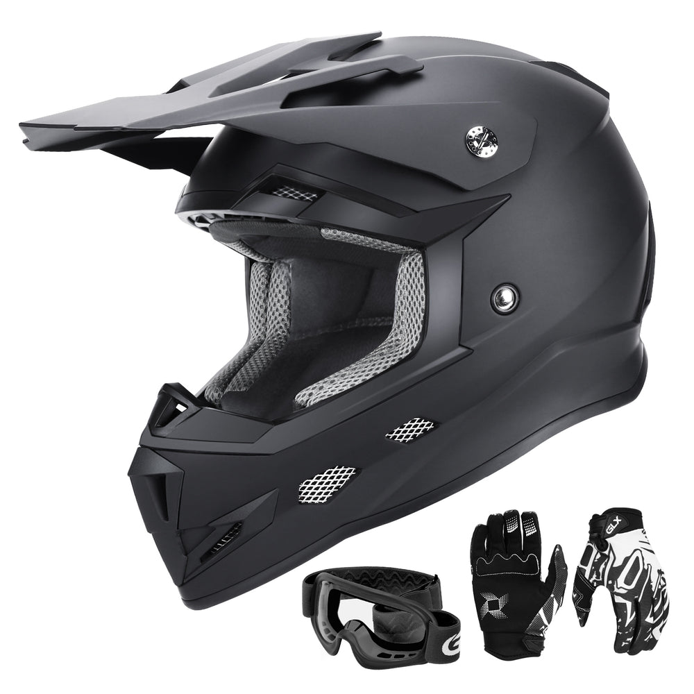 GLX GX623 Youth ATV/Dirt Bike Helmet Combo Matte Black