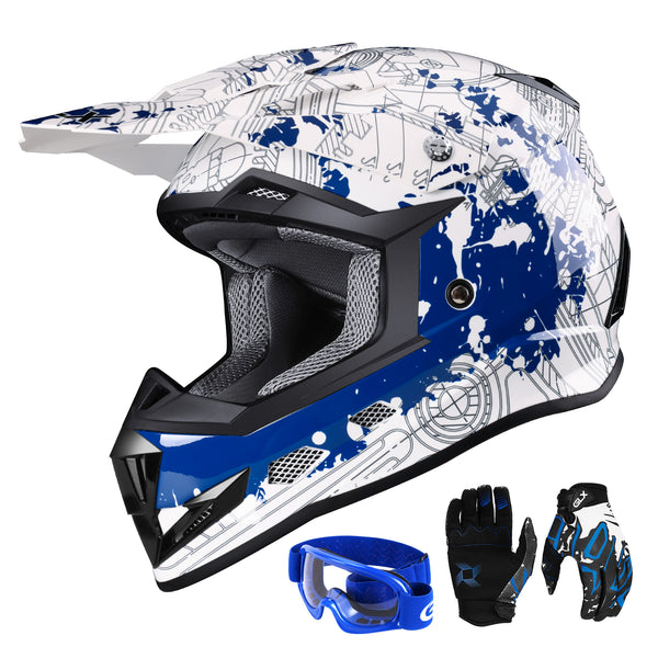 GLX GX623 Kids Youth ATV Off Road Dirt Bike Motocross Helmet Combo X-Large