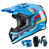 GLX GX623 Youth ATV/Dirt Bike Helmet Combo - Retro Blue