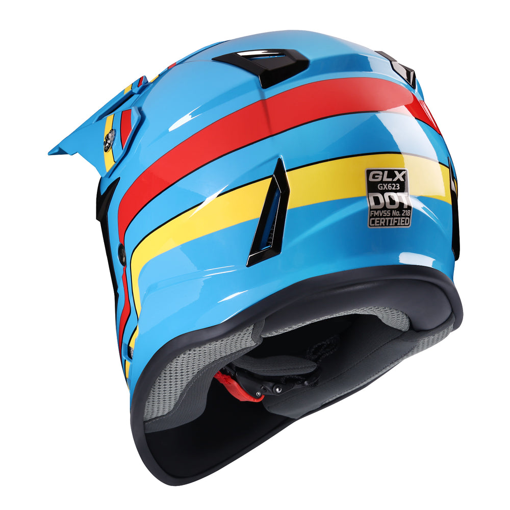 GLX GX623 DOT Kids Youth ATV Off-Road Dirt Bike Motocross Motorcycle Full Face Helmet Combo Gloves Goggles for Boys & Girls (Retro Blue, X-Large)