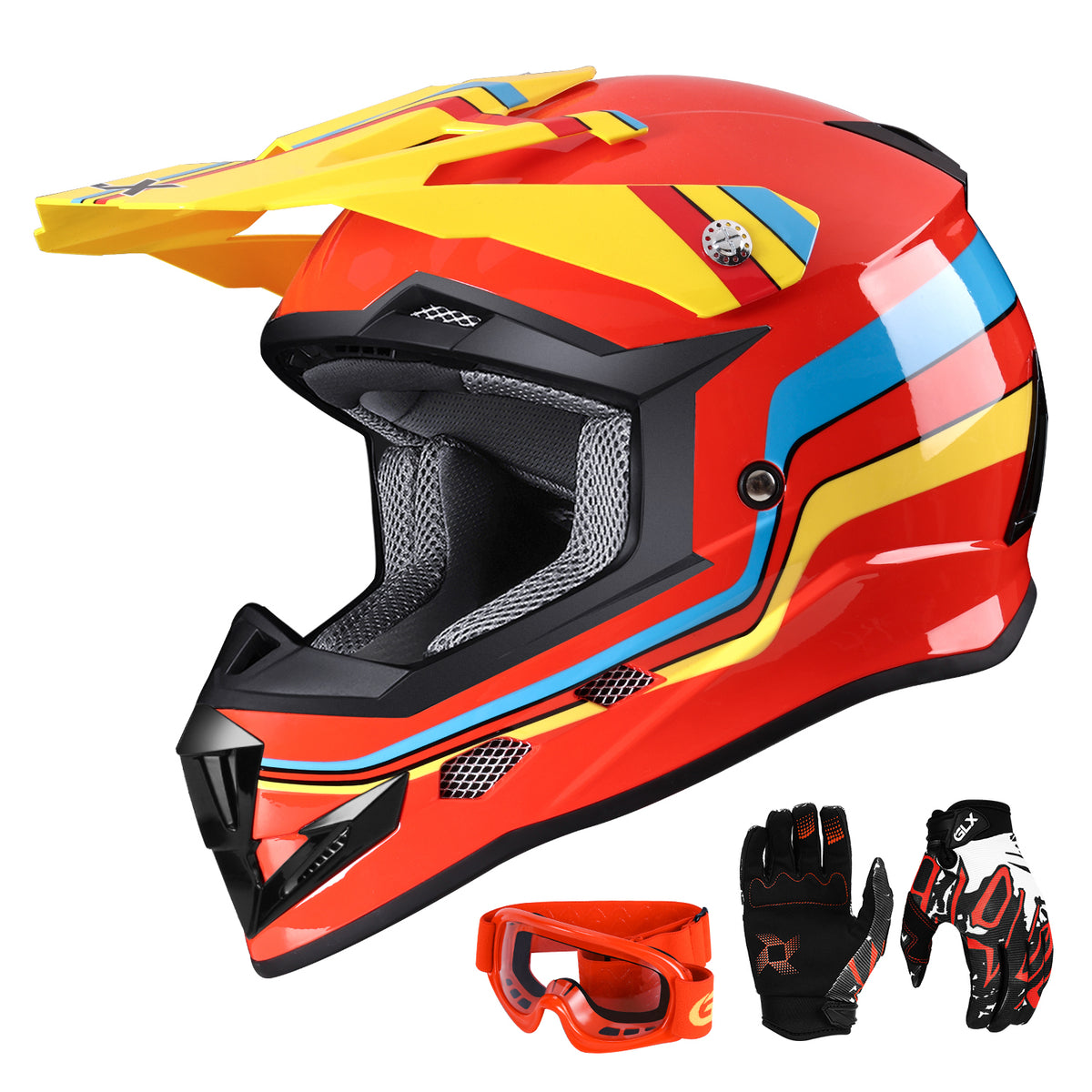 GLX GX623 Kids Youth ATV Off Road Dirt Bike Motocross Helmet Combo X-Large GLX GX623 Kids Youth ATV Off Road Dirt Bike Motocross Helmet Combo X-Large
