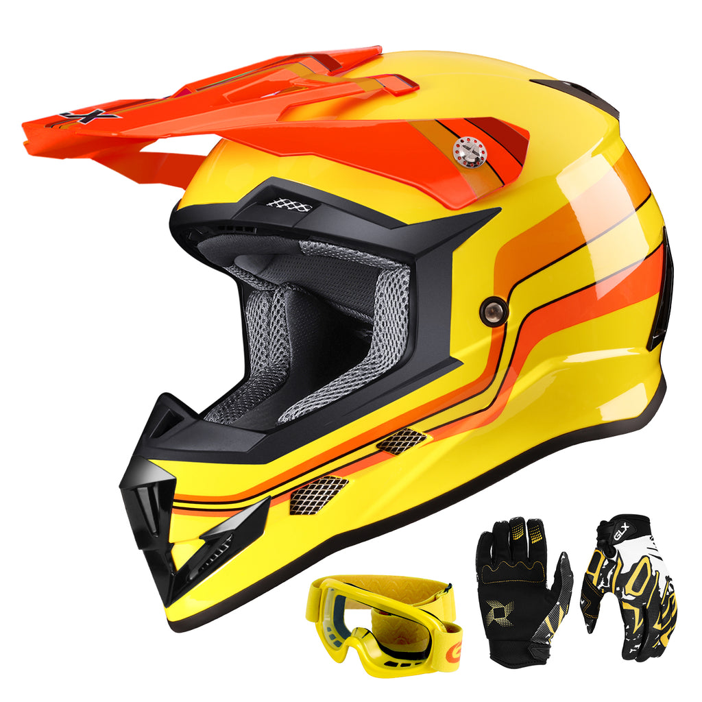 GLX GX623 Youth ATV/Dirt Bike Helmet Combo - Retro Yellow, Small