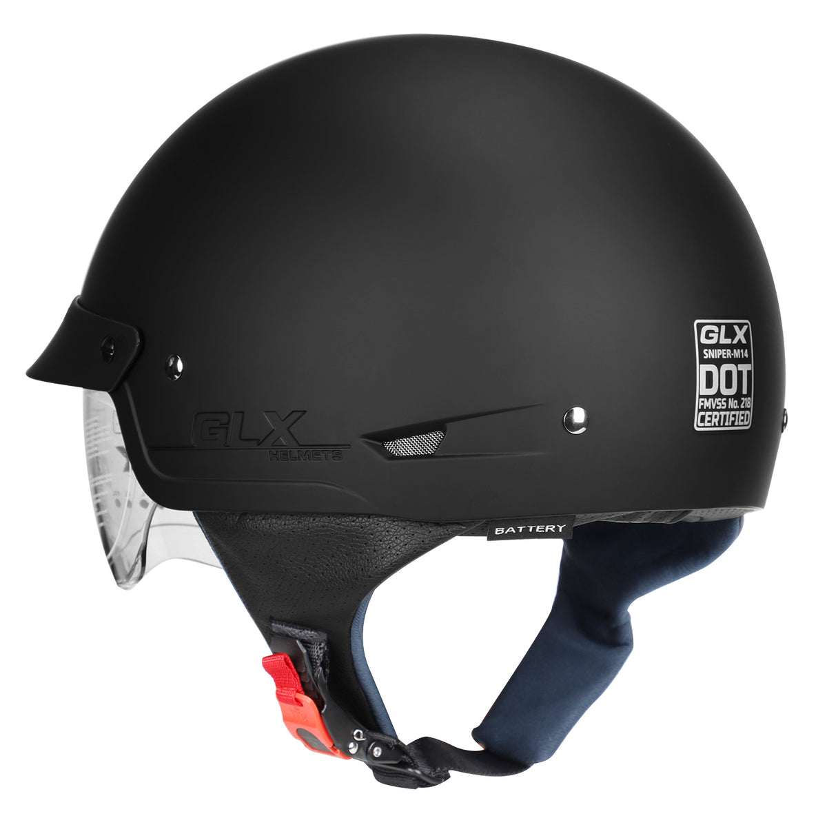 glx moped scooter cruiser open face motorcycle helmet GLX M14 Cruiser Scooter Motorcycle Half Helmet with Free Tinted Retractable Visor DOT Approved (Matte Black, X-Large)